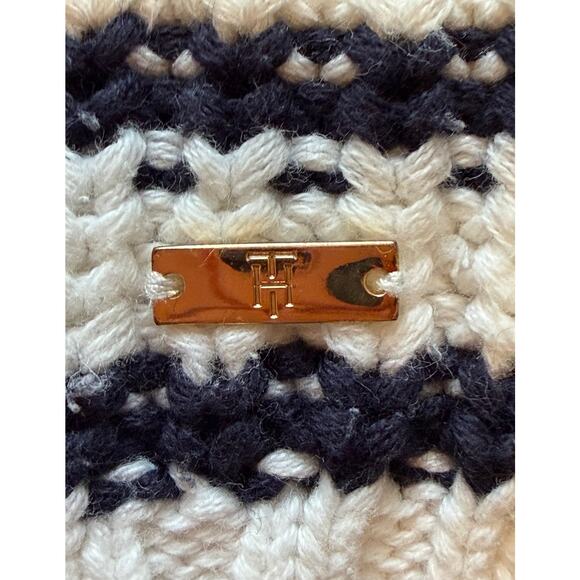 Tommy Hilfiger Women's Cable Knit Sweater Pullover Pocket White Navy XL - Picture 13 of 14